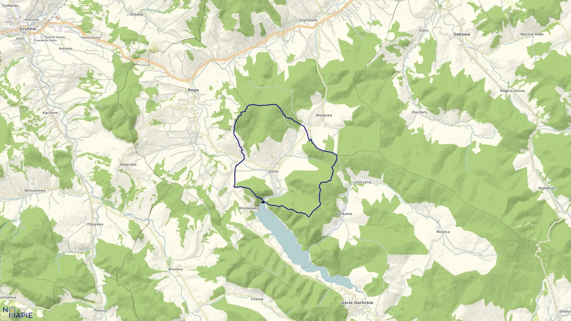 Mapa obrębu Łosie w gminie Ropa